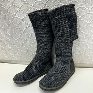 UGG Black & Silver Knit Button Hi Low Boots Womens Size 8